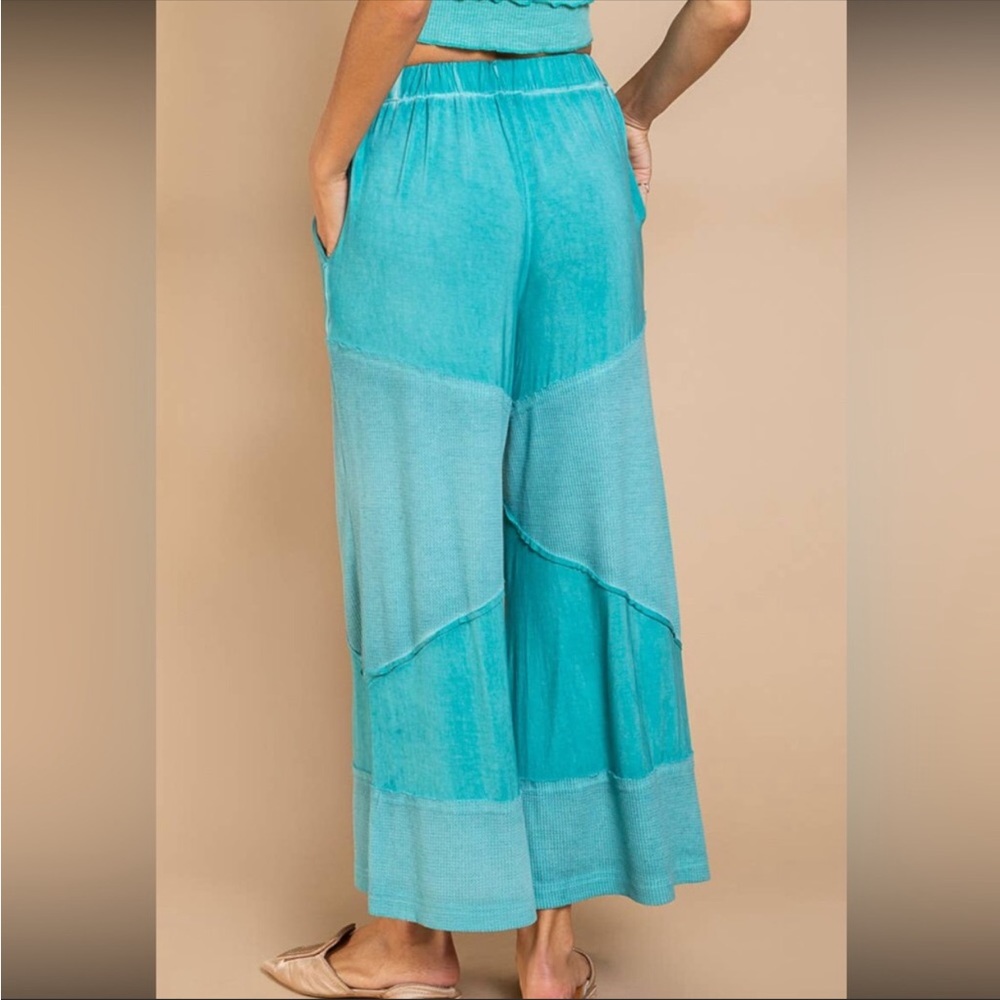 POL - AQUA GREEN Wide Leg Lounge Pants Lightweight Loose Knit Pants - Picture 4 of 12